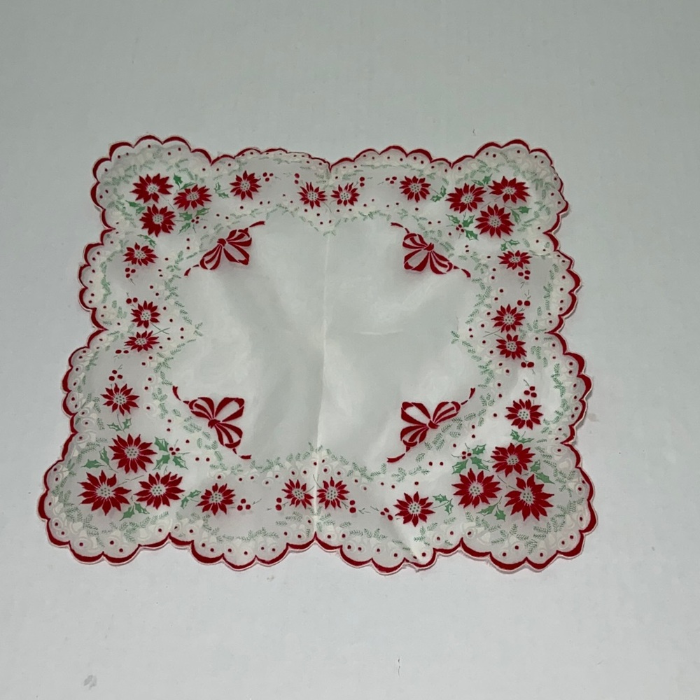 Vintage Festive Red and Green Floral Handkerchief